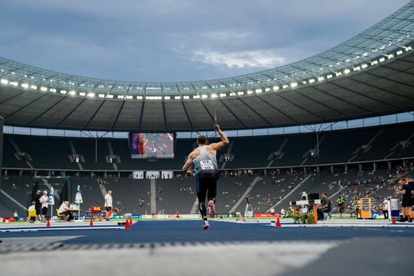 Andreas Hofmann (MTG Mannheim) beim Speerwurf waehrend der deutschen Leichtathletik-Meisterschaften im Olympiastadion am 25.06.2022 in Berlin